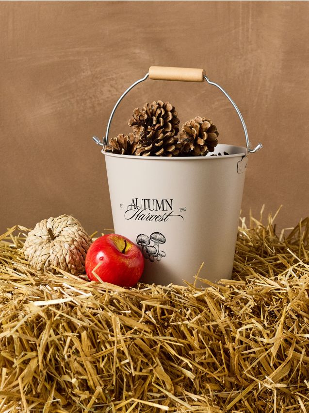 Sinsay - Găleată metalică cu mâner și inscripția „Autumn Harvest” - bej