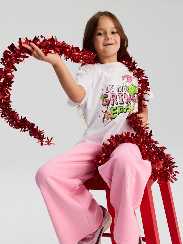 Sinsay - Tricou din bumbac cu motiv de Crăciun Grinch - crem