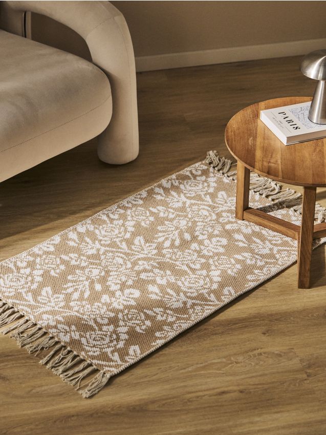 Sinsay - Covor cu model floral și franjuri - bej