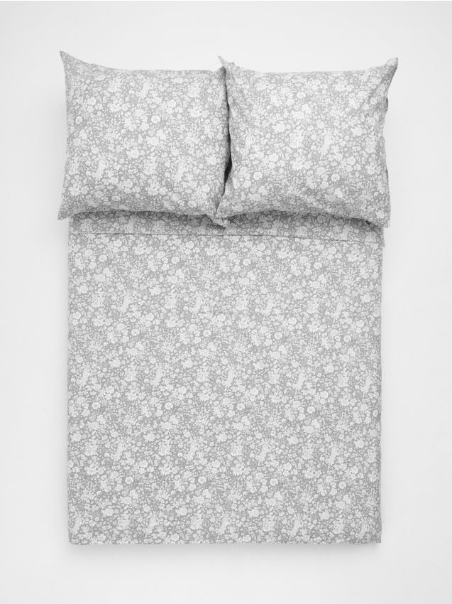Sinsay - Set de lenjerie de pat din bumbac cu model floral - gri deschis