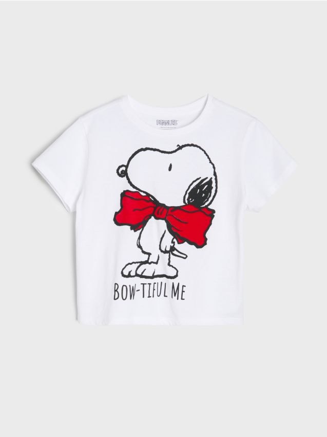 Sinsay - Tricou din bumbac cu imprimeu Snoopy - alb