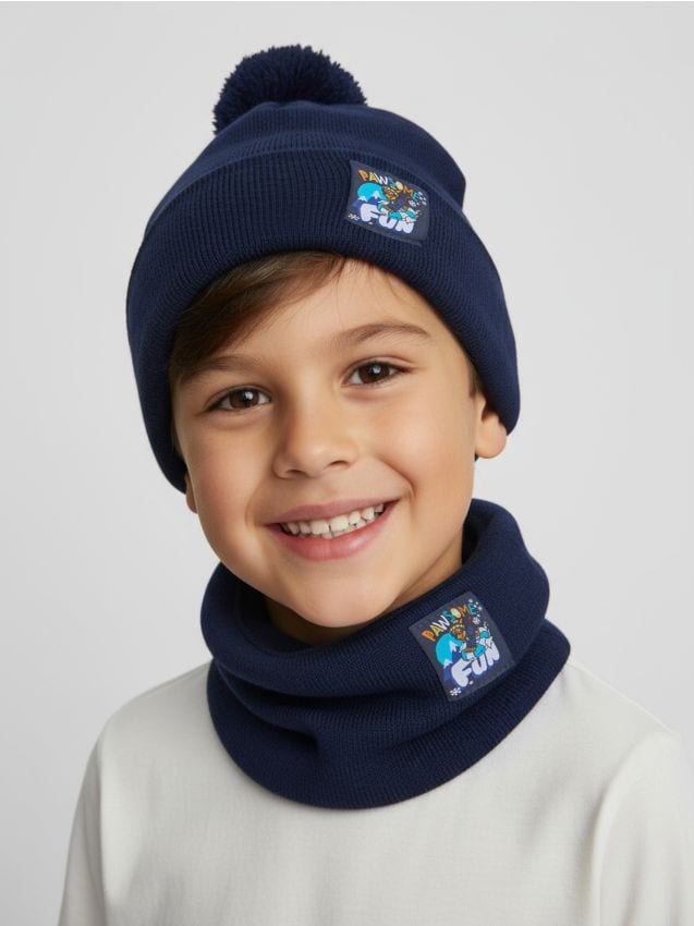 Sinsay - Súprava: čiapka beanie s potlačou a komín PAW Patrol - tmavomodrá