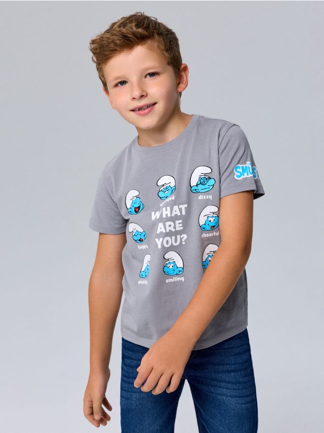 Sinsay - Tricou din bumbac cu imprimeu The Smurfs - gri-închis