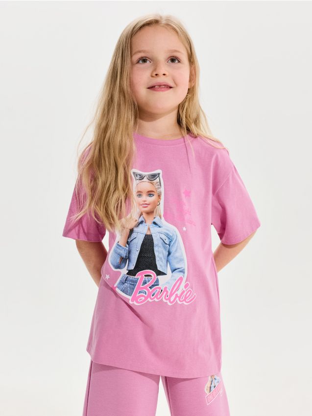 Sinsay - Tricou din bumbac cu imprimeu Barbie - roz-pastel