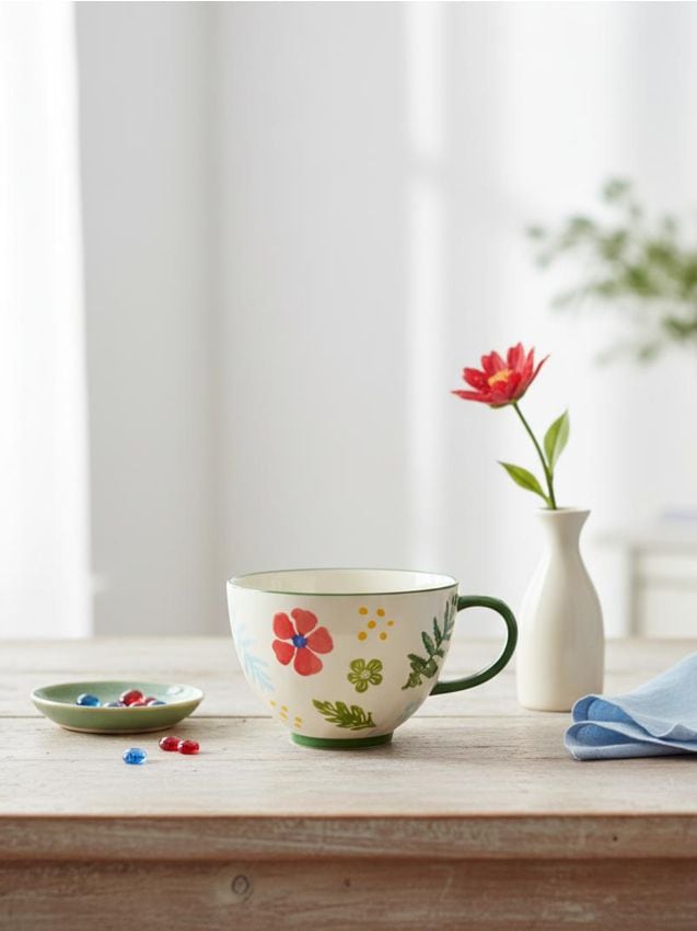 Sinsay - Cană ceramică cu motiv floral - verde