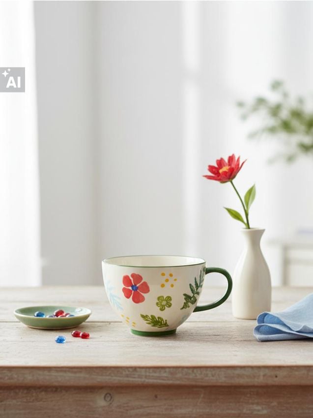 Sinsay - Cană ceramică cu motiv floral - verde