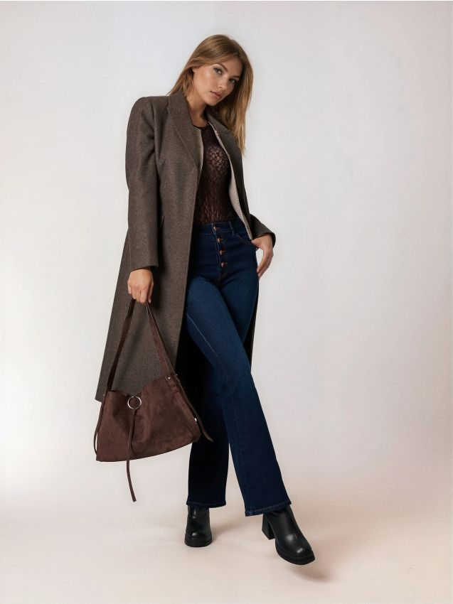 Sinsay - Kabelka na rameno z imitácie semišu - tmavohnedá