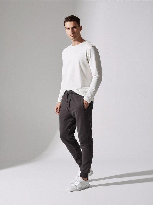 Sinsay - Teplákové nohavice s širokými nohavicami - antracitová