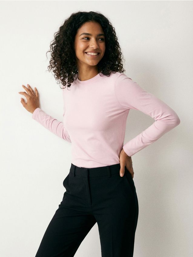 Sinsay - Tricou din poliamidă cu mânecă lungă - roz