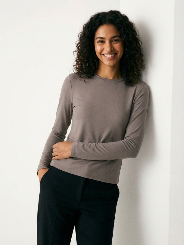 Sinsay - Koszulka poliamidowa z długim rękawem - brązowy