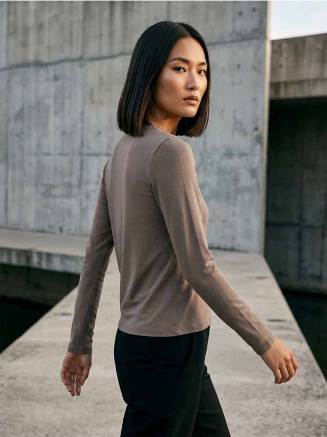 Sinsay - Tricou din poliamidă cu mânecă lungă - cafeniu