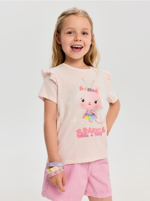 Sinsay - Pamut póló díszes fodrokkal Gabbys Dollhouse - crem