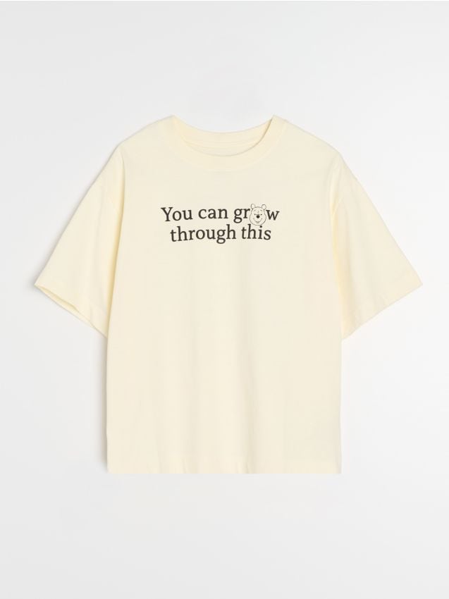 Sinsay - Tricou din bumbac cu mânecă scurtă Winnie the Pooh - galben-deschis