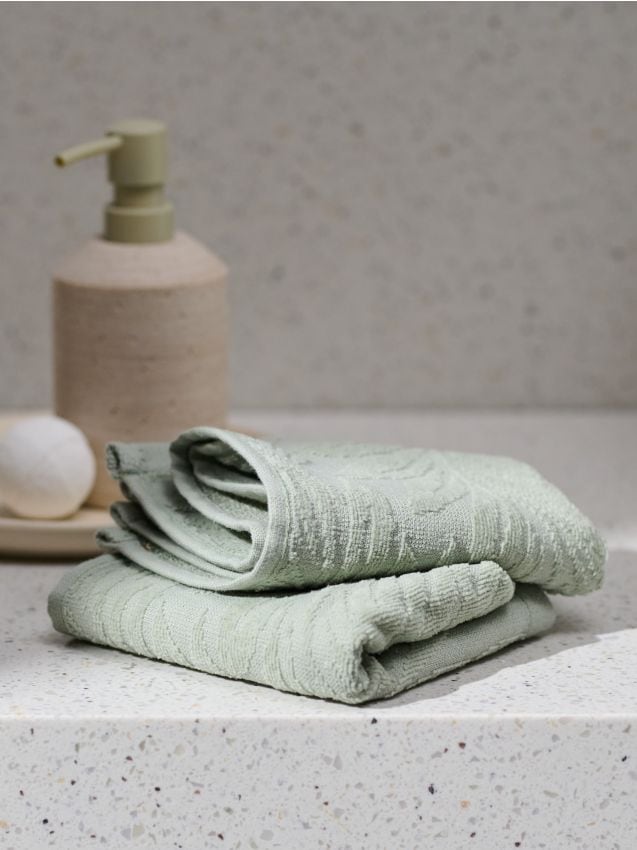 Sinsay - Set de prosoape din bumbac cu model vegetal embosat 2 bucăți - verde-pal