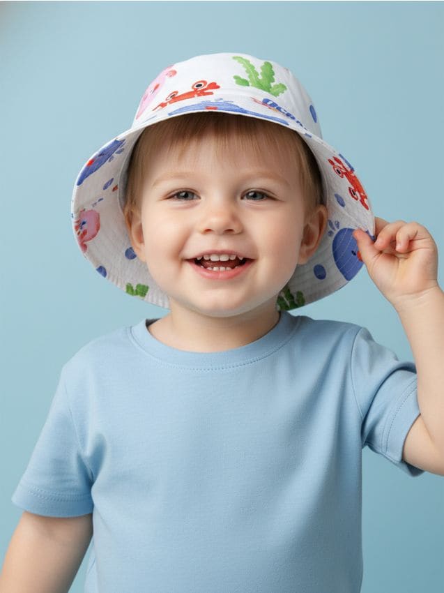 Sinsay - Bucket hat din bumbac cu motiv de animale marine - alb