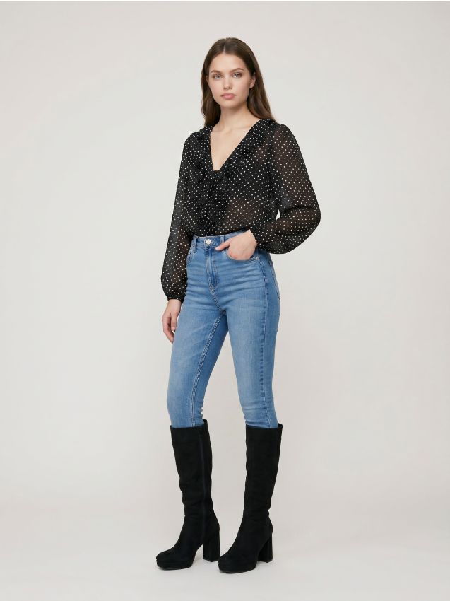 Sinsay - Blugi skinny cu talie înaltă și amestec de vâscoză - albastru