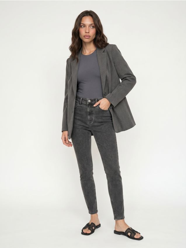 Sinsay - Jeansy skinny high waist z domieszką wiskozy - szary