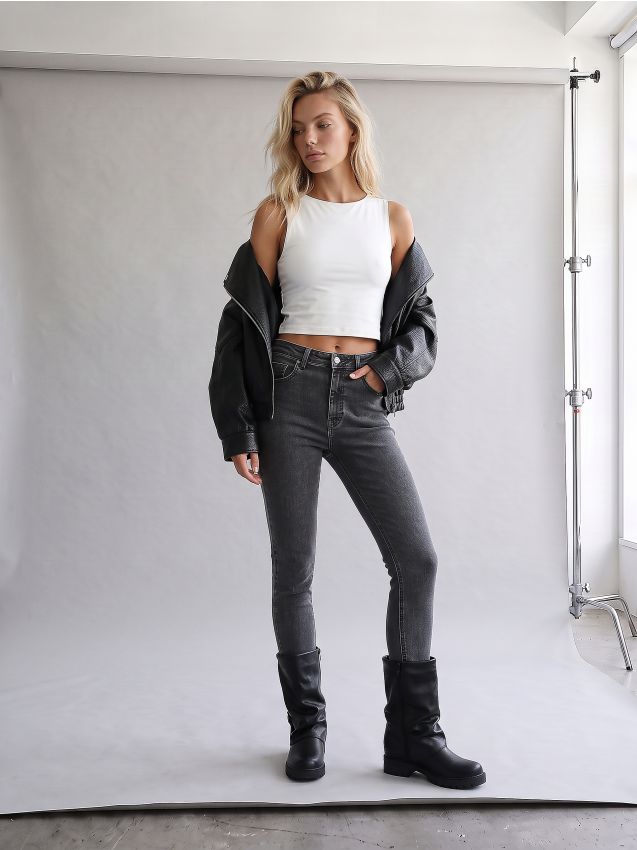 Sinsay - Jeansy skinny high waist z domieszką wiskozy - szary