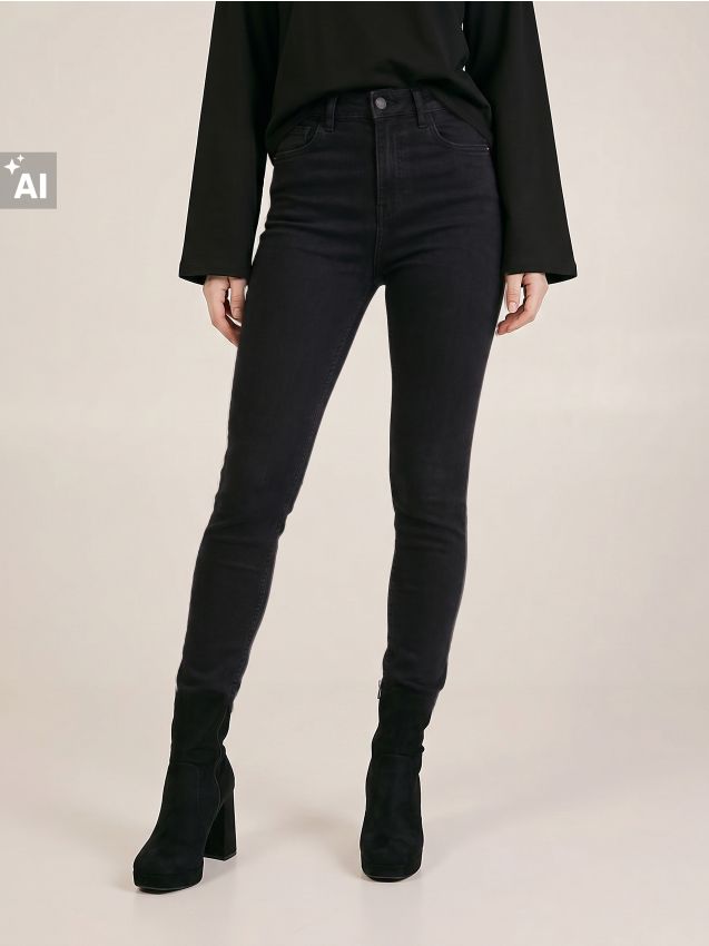 Sinsay - Blugi skinny cu talie înaltă și amestec de vâscoză - negru