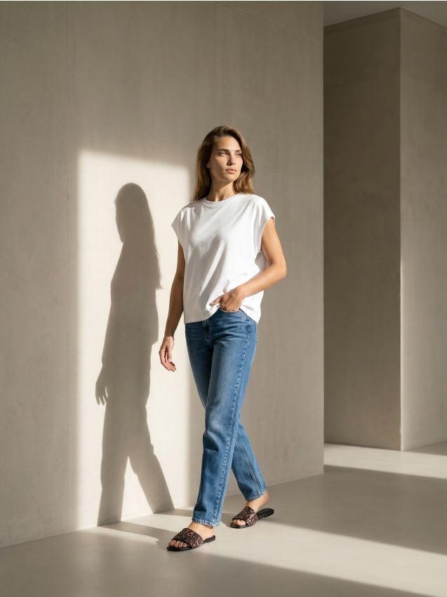 Sinsay - Jeansy comfort straight z efektem sprania - granatowy