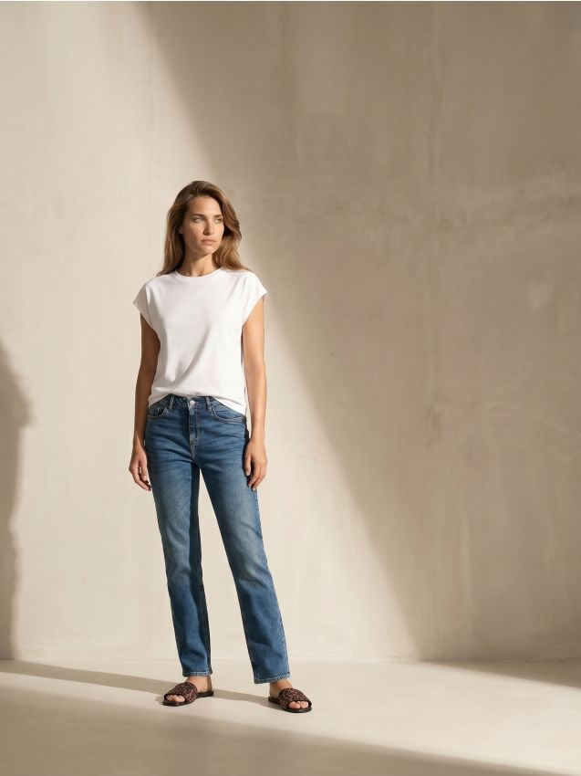 Sinsay - Blugi Comfort Straight Cu Efect Spălare - albastru