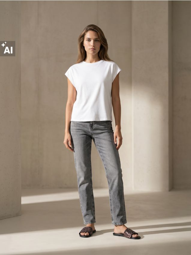 Sinsay - Blugi Comfort Straight Cu Efect Spălare - gri