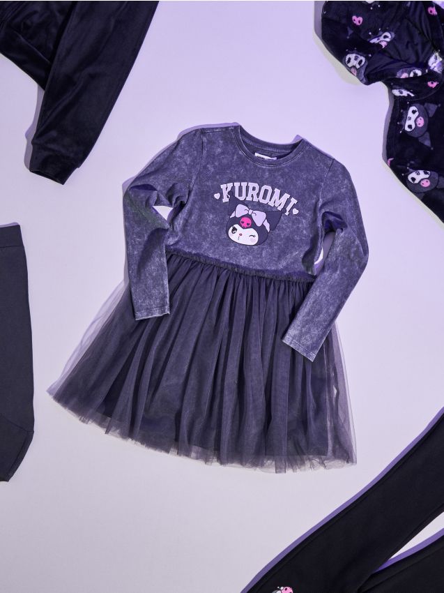 Sinsay - Rochie din bumbac cu fustă din tul Kuromi - gri-închis