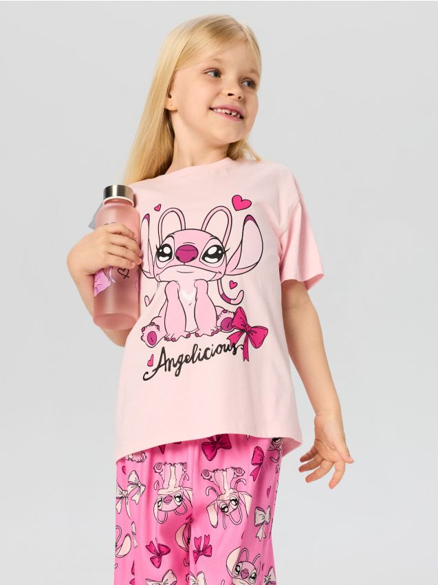 Sinsay - Tricou din bumbac cu imprimeu Stitch - roz-pastel