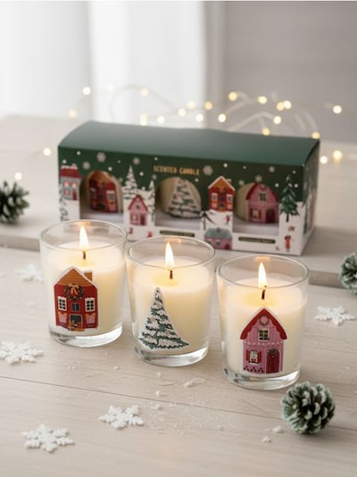 Sada tří vánočních vonných svíček
