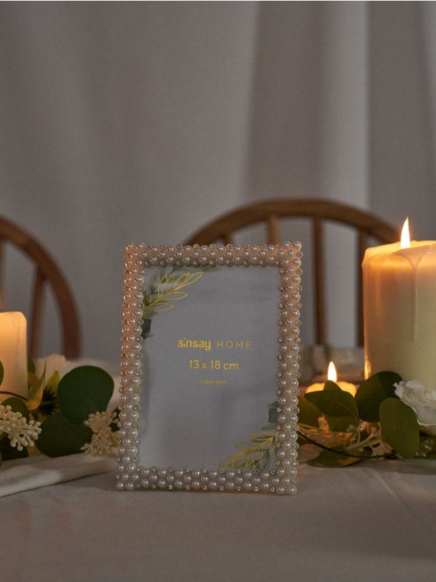 Sinsay - Ramă foto de nuntă cu perle - alb