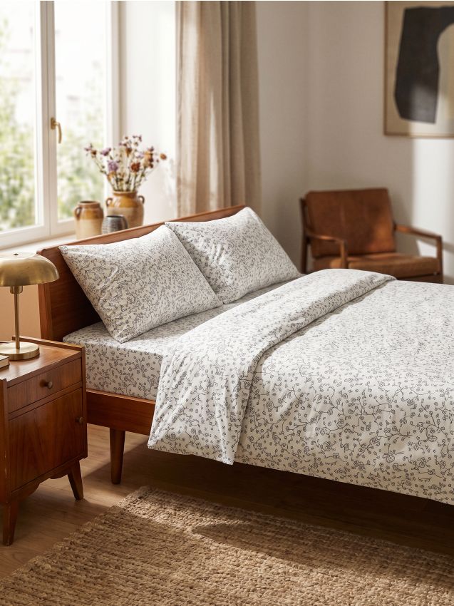 Sinsay - Set de lenjerie de pat din bumbac cu motiv vegetal - gri deschis