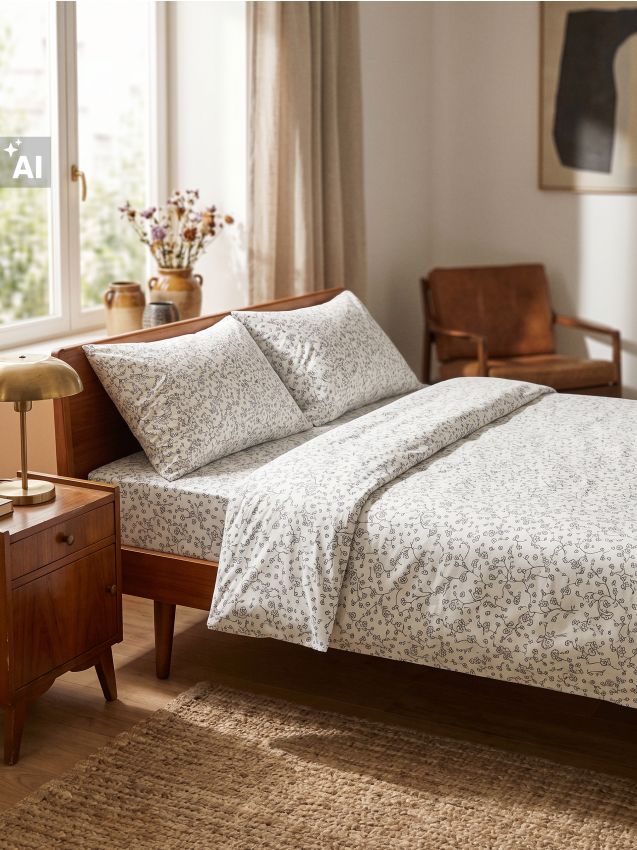 Sinsay - Set de lenjerie de pat din bumbac cu motiv vegetal - gri deschis