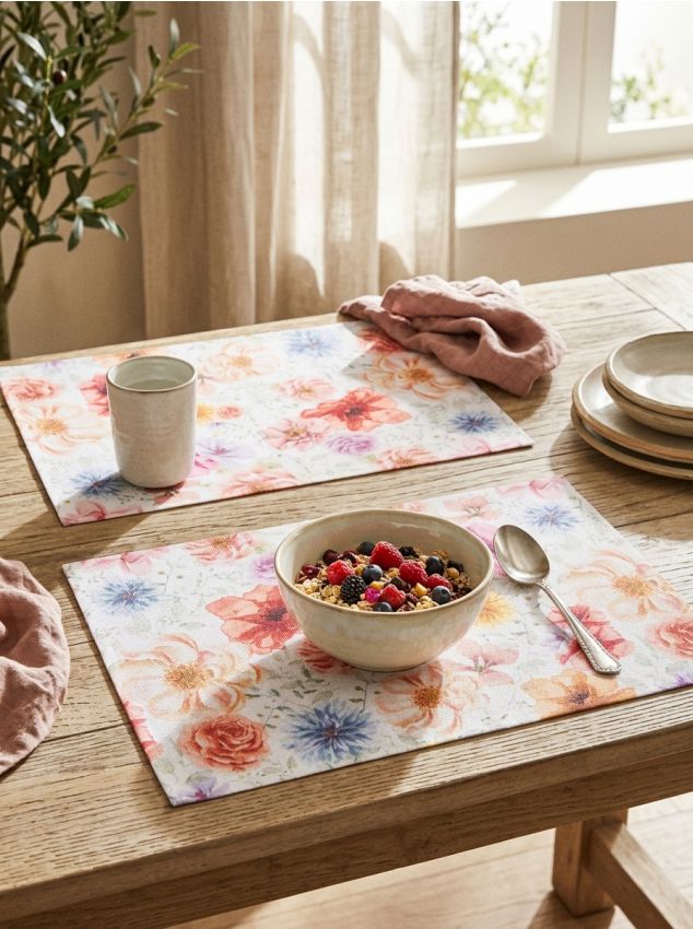 Sinsay - Suporturi de masă cu motiv floral, set de 2 - crem