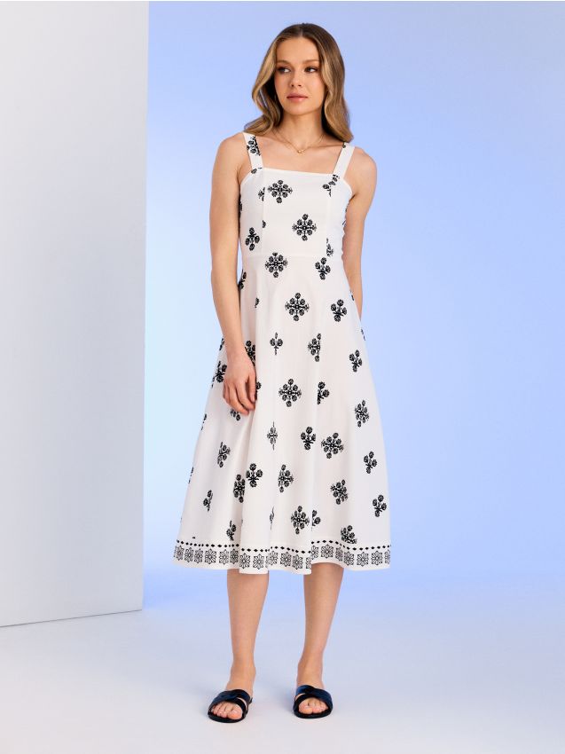 Sinsay - Rochie midi evazată cu model și bretele - multicolor