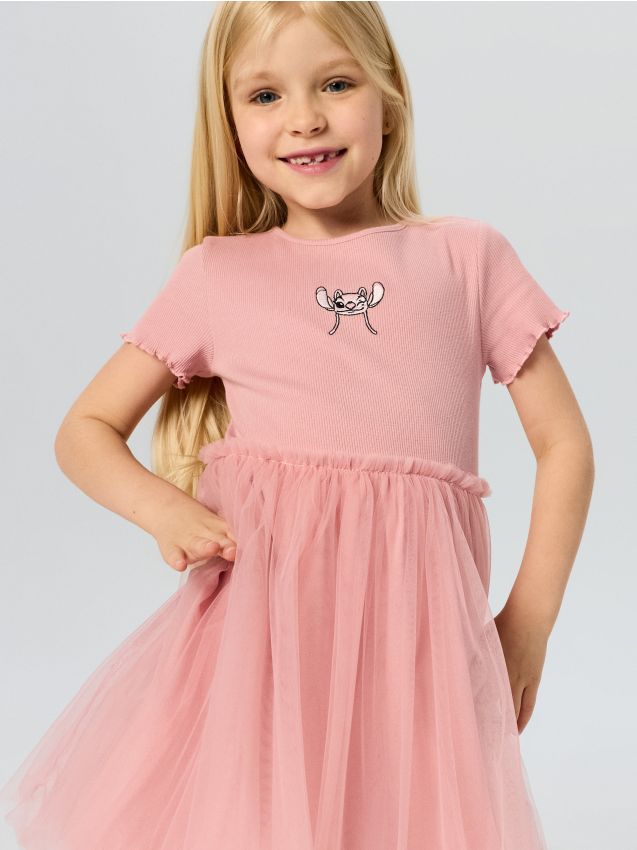 Sinsay - Rochie din bumbac cu tiv din tul și broderie Stitch - mov