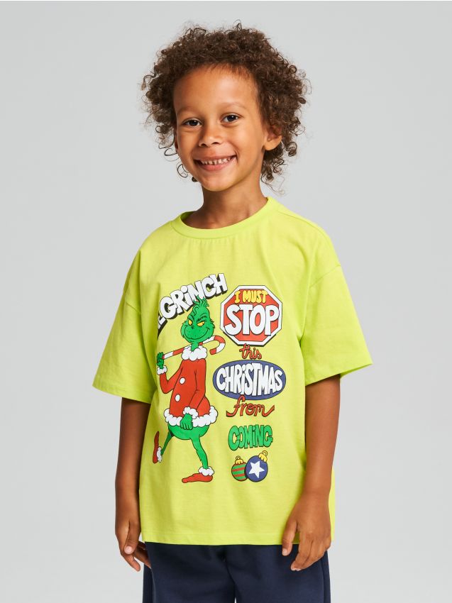 Sinsay - Tricou Din Bumbac Cu Print Grinch - verde-gălbui