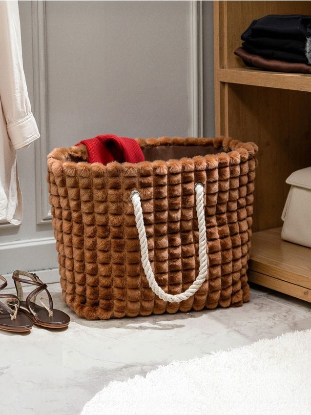 Sinsay - Prešívaný úložný kôš s rúčkami - béžová