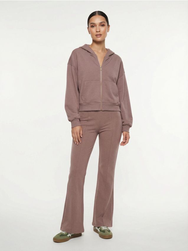 Sinsay - Hanorac cu fermoar soft touch cu amestec de viscoză - cafeniu