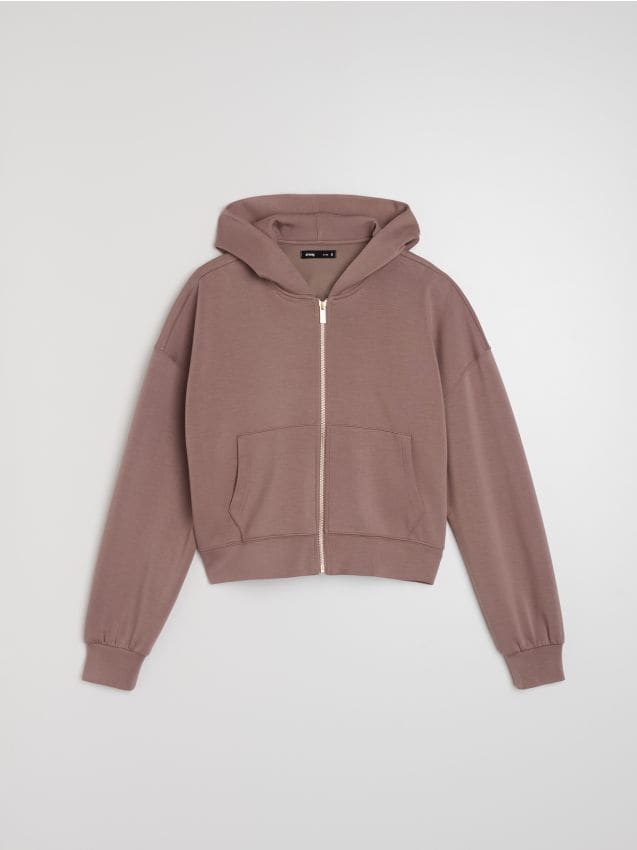 Sinsay - Hanorac cu glugă și fermoar - cafeniu