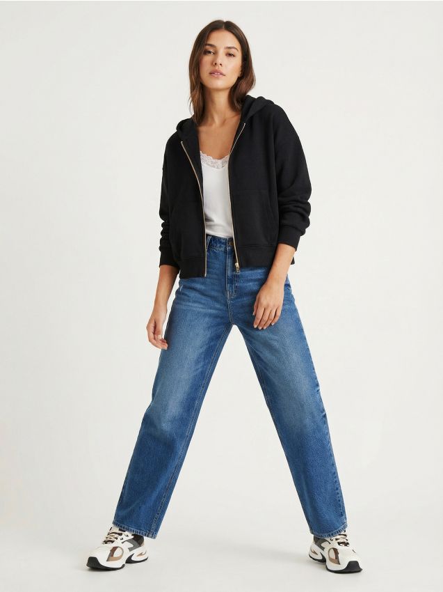 Sinsay - Hanorac cu fermoar soft touch cu amestec de viscoză - negru