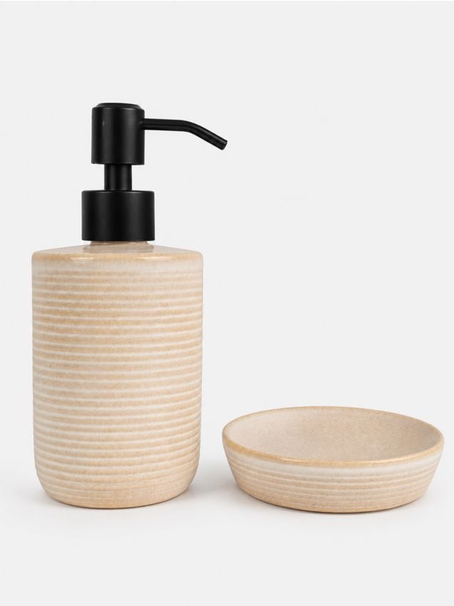 Sinsay - Set pentru baie: dozator de săpun și savonieră 2 pack - maro