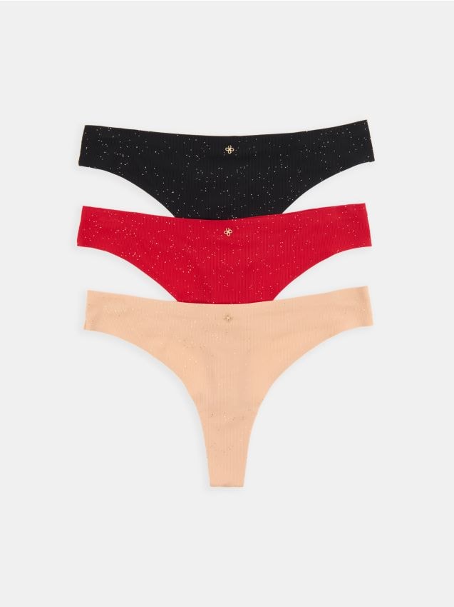 Sinsay - Rebrované tangá 3 kusy v balení - viacfarebná