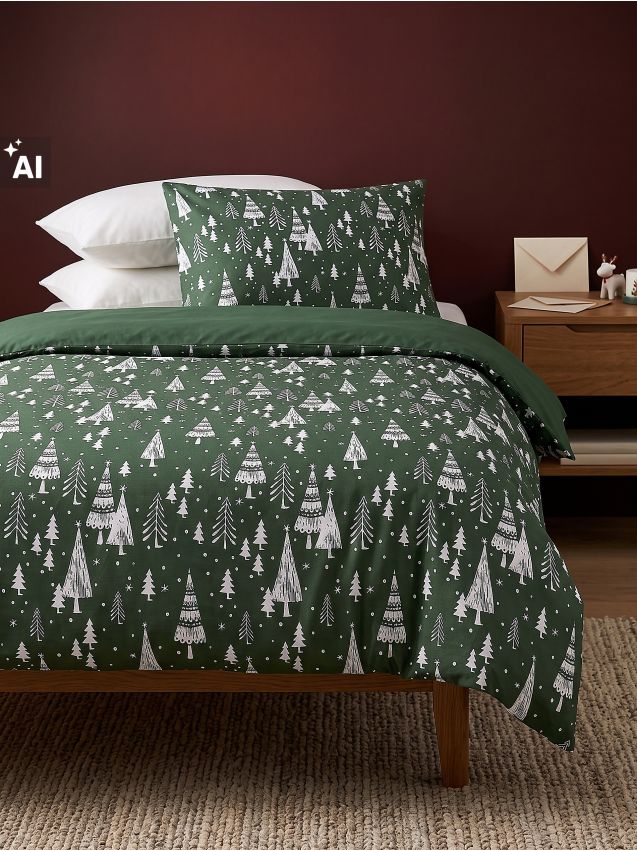 Sinsay - Set de lenjerie de pat fosforescentă cu model de brazi - verde