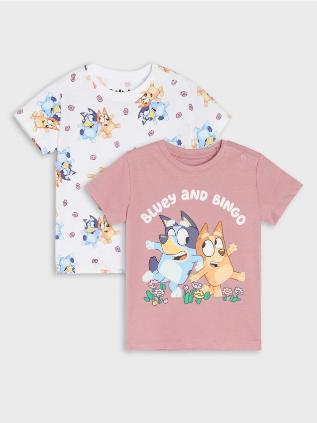 Sinsay - Bawełniane koszulki z nadrukiem 2 pack Bluey - różowy