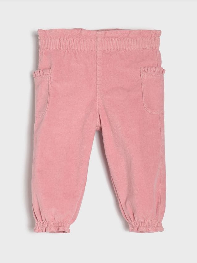 Sinsay - Pantaloni din corduroy căptușiți cu volane decorative - roz-pudră