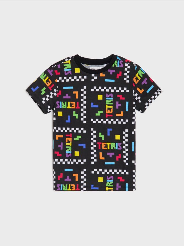 Sinsay - Tricou cu imprimeu Tetris - negru