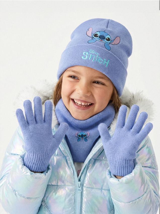 Sinsay - Set: Čiapka, nákrčník a rukavice Stitch - svetlomodrá