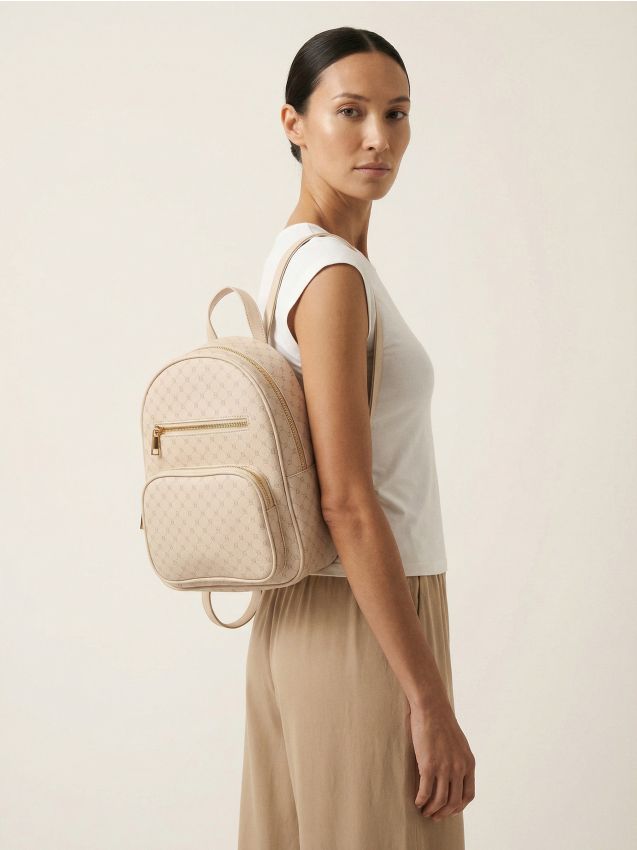 Sinsay - Plecak z imitacji skóry z monogramem - beżowy