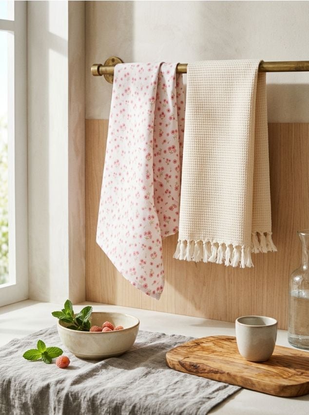 Sinsay - Set de prosoape de bucătărie cu motiv floral, set de 2 - roz-pastel