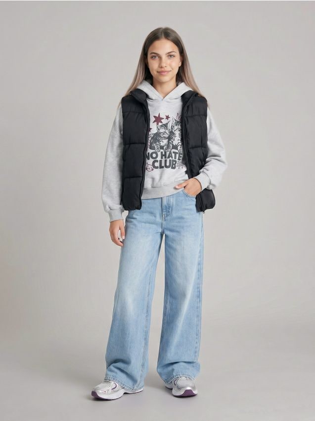 Sinsay - Vestă puffer matlasată cu glugă - negru
